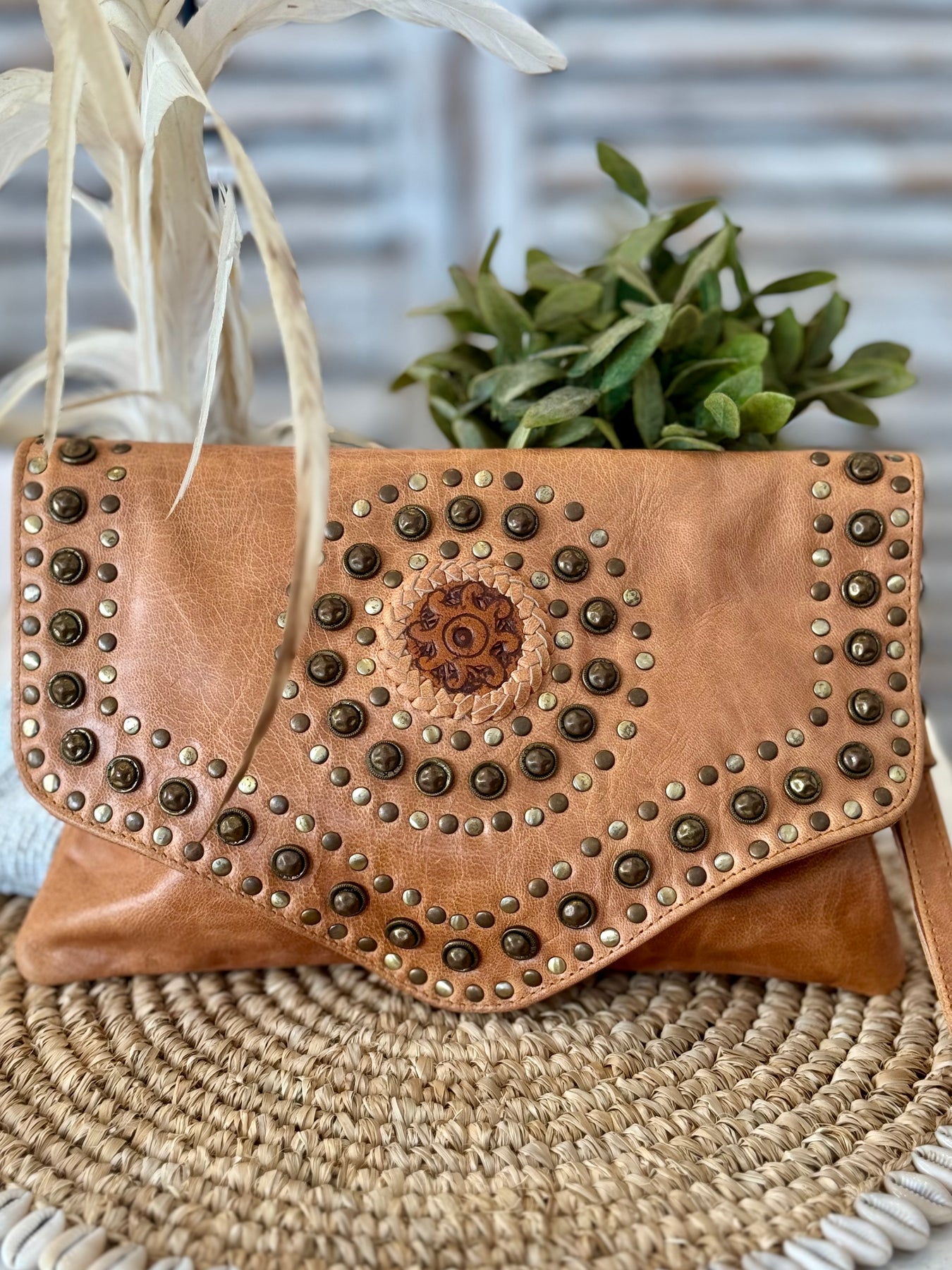 Marrakech Leather Studded Clutch Bag Aloha Lucy
